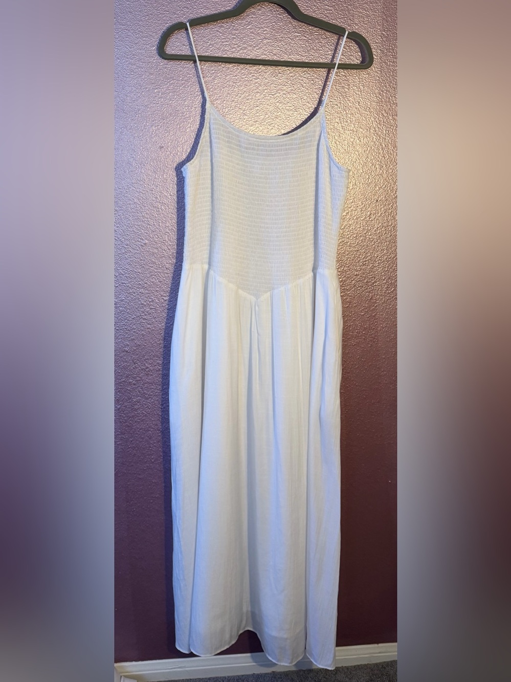 Light Cream Spaghetti-Strap Maxi Dress with Smocked Bodice